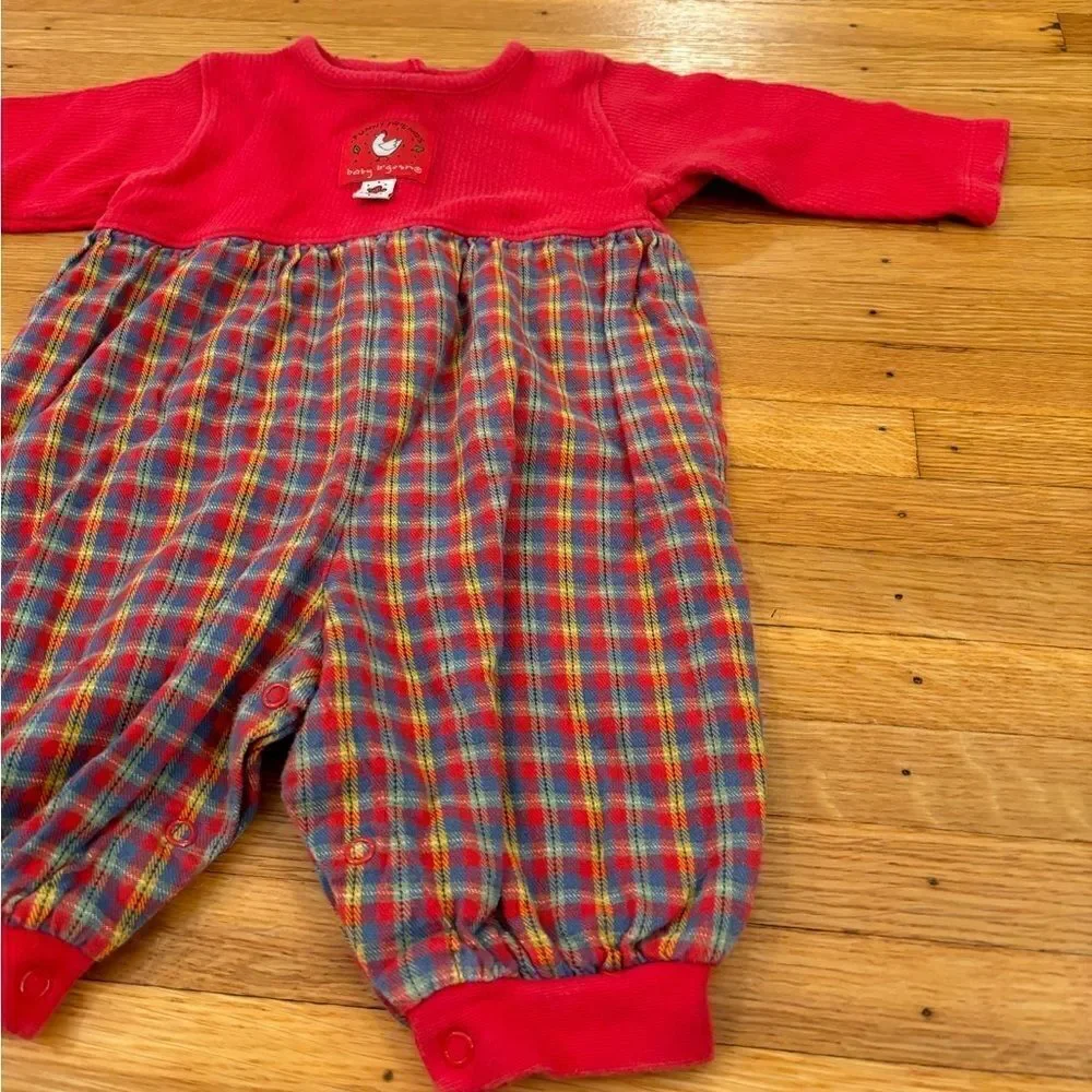 Baby B’Gosh Osh Kosh B’Gosh vintage red plaid chicken farm long sleeve jumpsuit